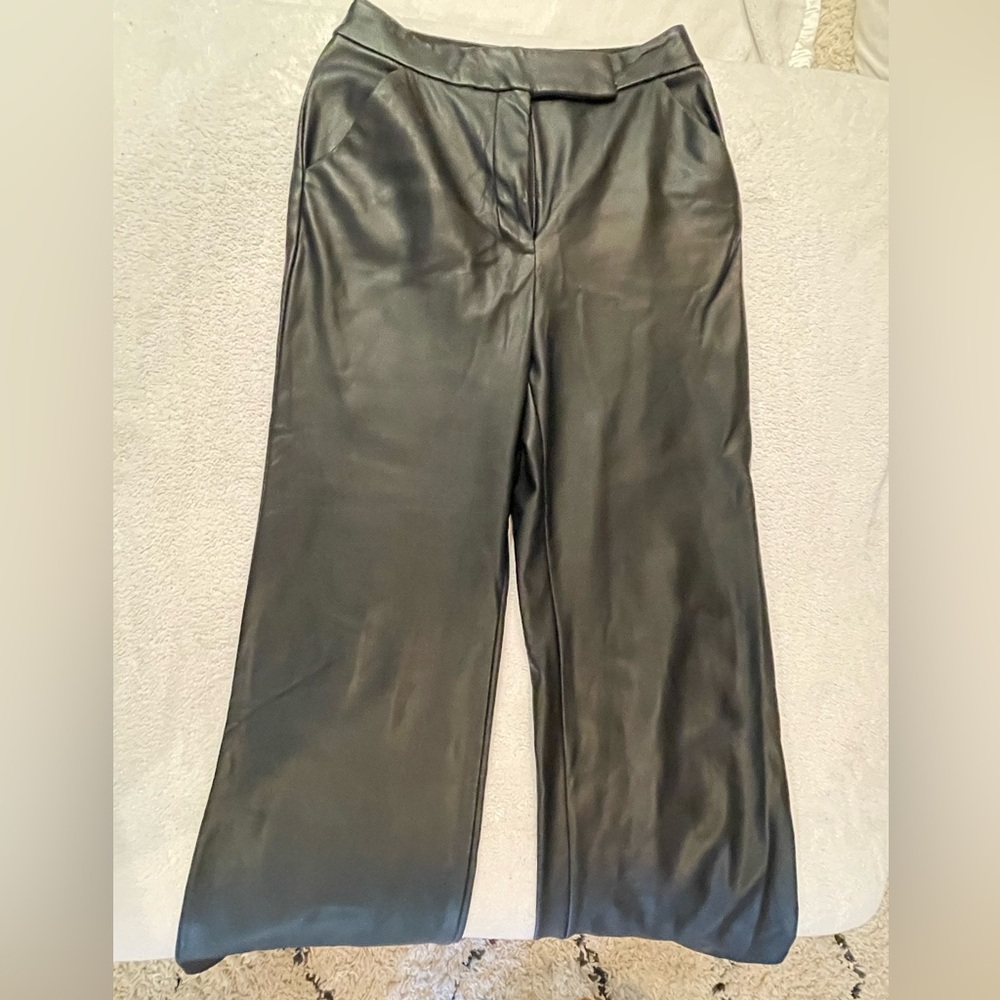 Express Black Flare Trouser Pants-faux leather